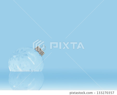 Festive ornament with snowflakes light blue background. Merry Christmas and Happy New Year Holidays 133270357