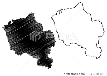 Oberwart district (Republic of Austria or osterreich, Burgenland state) map vector illustration, scribble sketch Bezirk Oberwart map 133270475