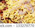 Unbaked Homemade Pizza with Cheese and Onion, Preparation Process 133270770