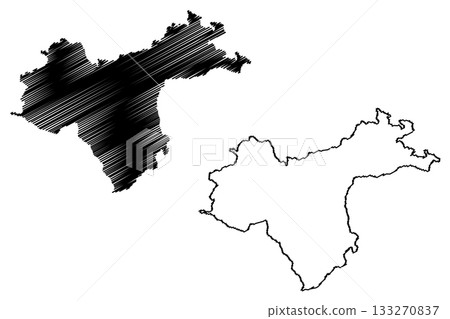 Waidhofen an der Ybbs city and district (Republic of Austria or osterreich, Lower Austria or Niederosterreich state) map vector illustration, scribble sketch Waidhofn aun da Ybbs map 133270837