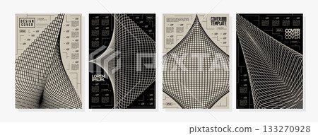 Modern grid structure line abstract cover layout set 133270928