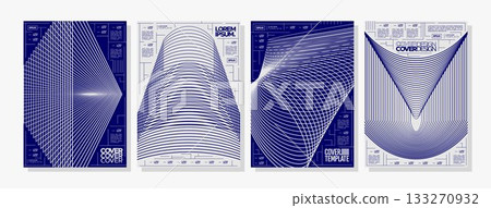 Cyberspace futuristic wireframe line abstract cover set 133270932