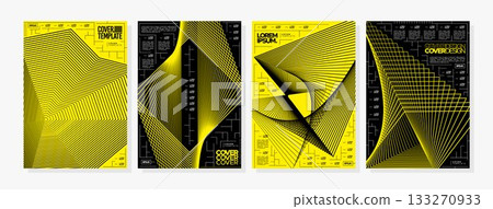 Yellow and black modern stripe line abstract cover set Yellow and black modern stripe line abstract cover set 133270933