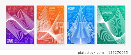Colorful gradient modern dynamic line abstract cover set 133270935