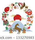 New Year's lucky charm frame (Mount Fuji, horse, and kadomatsu) 2026, color 133270983