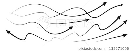 Long Wavy Arrows Set, Doodle Hand Drawn Way Up Down Left Right Thin Arrow Direction Symbol on White Background. Vector Illustration Long Wavy Arrows Set, Doodle Hand Drawn Way Up Down Left Right Thin Arrow Direction Symbol on White Background. Vector Illustration 133271006