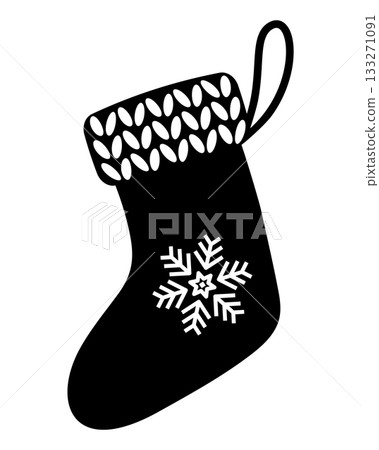 Black Christmas stocking icon with snowflake decoration, festive winter holiday symbol for prints, cards, stickers, greeting designs and seasonal graphic projects Black Christmas stocking icon with snowflake decoration, festive winter holiday symbol for prints, cards, stickers, greeting designs and seasonal graphic projects 133271091