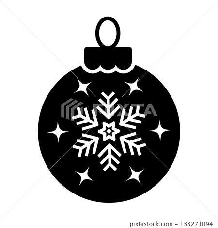 Christmas ball icon. Bauble Illustration featuring a detailed snowflake inside simple festive winter ornament silhouette perfect for holiday designs cards prints decor and seasonal creative projects Christmas ball icon. Bauble Illustration featuring a detailed snowflake inside simple festive winter ornament silhouette perfect for holiday designs cards prints decor and seasonal creative projects 133271094