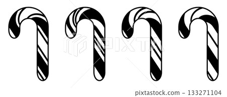 Black candy cane illustration set with striped festive Christmas shapes, simple holiday graphic elements for winter decoration, coloring pages, prints, cards, stickers and seasonal design projects Black candy cane illustration set with striped festive Christmas shapes, simple holiday graphic elements for winter decoration, coloring pages, prints, cards, stickers and seasonal design projects 133271104