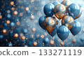 The balloons are scattered all over the image, creating a festive and celebratory mood 133271119