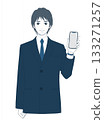 Illustration of a man in a suit holding a smartphone 133271257