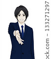 Illustration of a man in a suit smiling and asking for a handshake 133271297