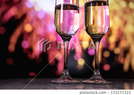silent evening with colorful reflections, serene afterparty setting with sparkling lights and gentle mood 133271322