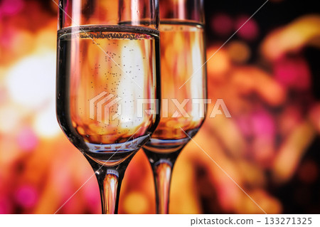 complex illustration featuring chilled crystal drinkware highlighted by dynamic bokeh light effects 133271325