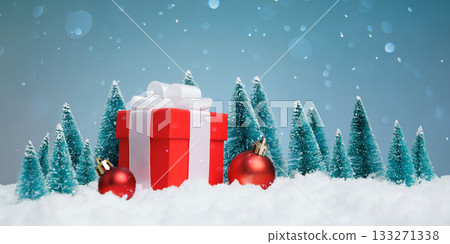 festive winter display, holidaythemed winter arrangement featuring presents and colorful accents festive winter display, holidaythemed winter arrangement featuring presents and colorful accents 133271338