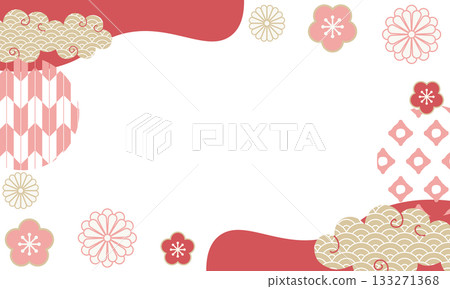 精美的日式背景框，飾以梅花和日本圖案。 133271368