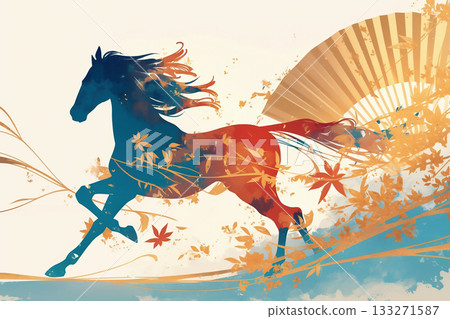 Abstract Art of Horses and Autumn Leaves 133271587