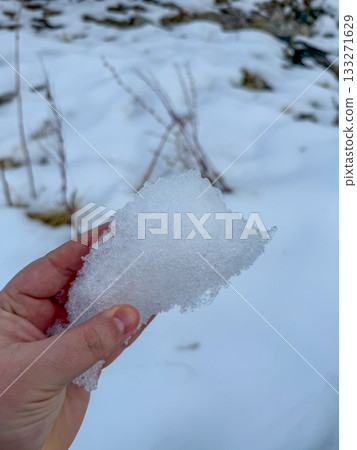 Hand Holding Snow Chunk Hand Holding Snow Chunk 133271629