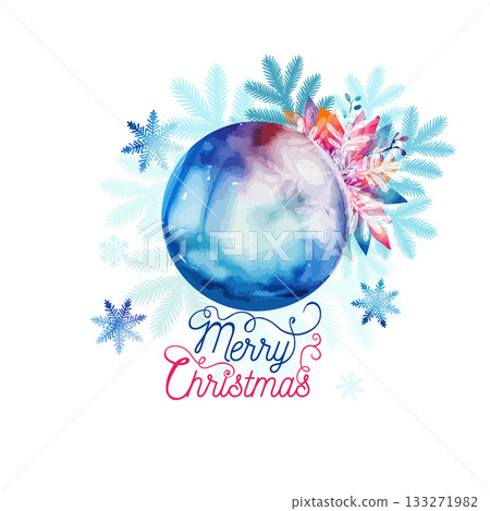 Christmas card with watercolor ball. Not AI, Vector illustrations Christmas card with watercolor ball. Not AI, Vector illustrations 133271982
