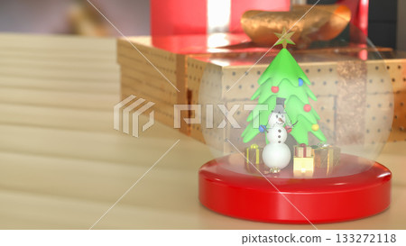 Christmas Snow Globe with Snowman and Tree 3d render 133272118