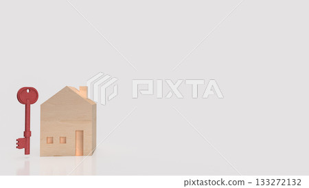 The Real Estate Investment Concept with Wooden House and Key 3d Rendering. 133272132