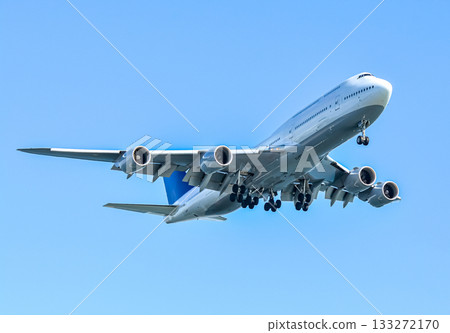 A jumbo jet takes off and flies overseas A jumbo jet takes off and flies overseas 133272170