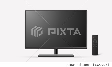 Vector 3d Realistic TV Screen, Isolated. Smart TV Screen with Remote Control. Blank TV Screen Design Template, Front View Vector 3d Realistic TV Screen, Isolated. Smart TV Screen with Remote Control. Blank TV Screen Design Template, Front View 133272281