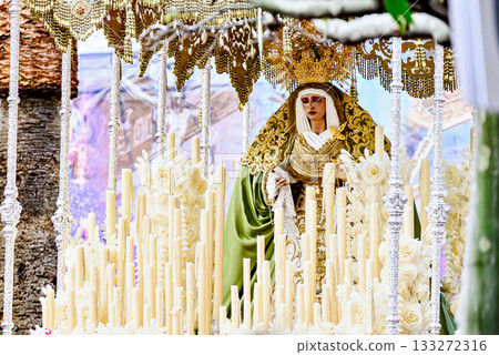 Image of Our Lady of the Olive Trees during Holy Week in Alcala de Guadaira, Seville, Andalusia 133272316