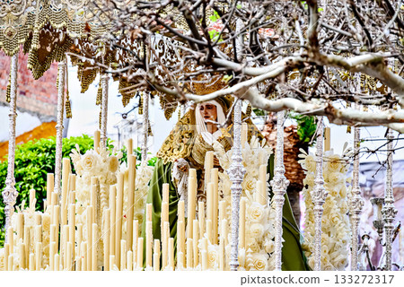 Image of Our Lady of the Olive Trees during Holy Week in Alcala de Guadaira, Seville, Andalusia 133272317