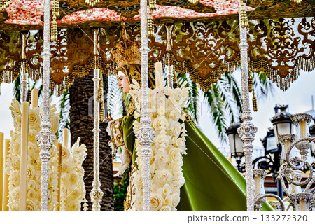 Image of Our Lady of the Olive Trees during Holy Week in Alcala de Guadaira, Seville, Andalusia 133272320