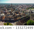 Aerophotographie. View from flying drone. Panoramic cityscape of old town. Strasbourg Cathedrale 133272499