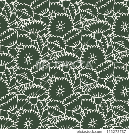 Seamless pattern with green and white canary islands flowers tree sonchus 133272787