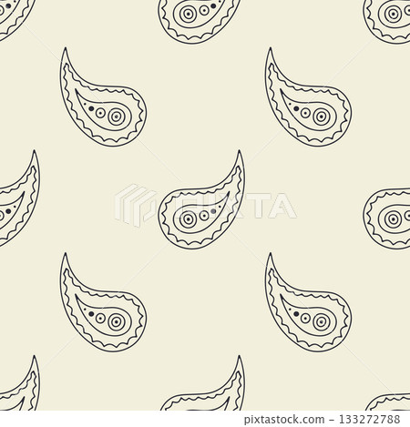 Hand drawn black and white intricate line art Paisley seamless pattern on bright background 133272788