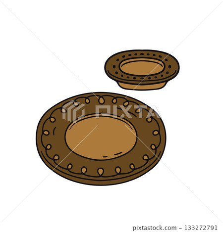 Hand drawn hygge doodle clay plates icon vector illustration. Cozy home decor line art Hand drawn hygge doodle clay plates icon vector illustration. Cozy home decor line art 133272791