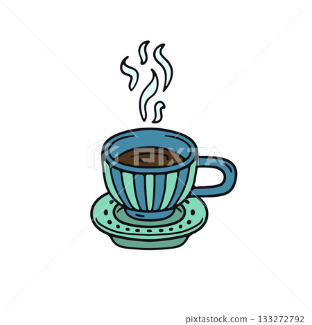 Hand drawn hygge doodle ceramic coffee cup and saucer icon vector illustration Hand drawn hygge doodle ceramic coffee cup and saucer icon vector illustration 133272792