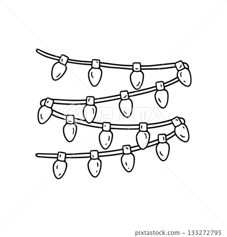 Hand drawn doodle hygge garland light with candle shape bulbs clipart vector illustration. Cozy domestic christmas lamp line art Hand drawn doodle hygge garland light with candle shape bulbs clipart vector illustration. Cozy domestic christmas lamp line art 133272795
