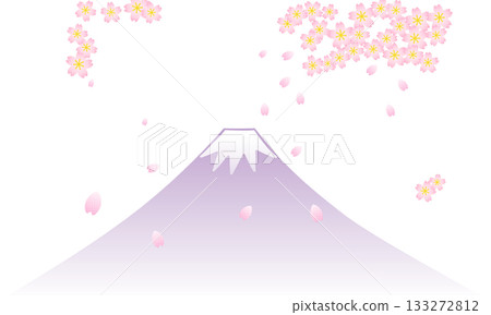 富士山和飄落的櫻花背景插圖 133272812