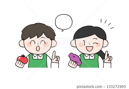 超市男女店員手持蔬菜的插圖 133272905