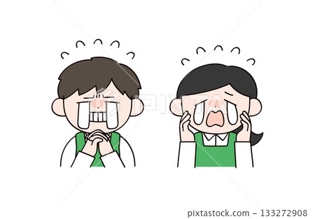 Illustration of a male and female supermarket clerk crying 133272908