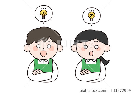 Illustration of a male and female supermarket clerk image 133272909