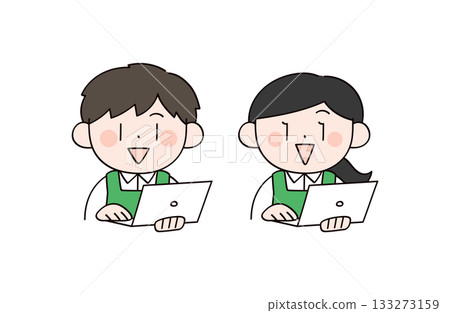 超市男女店員操作電腦的插圖 133273159