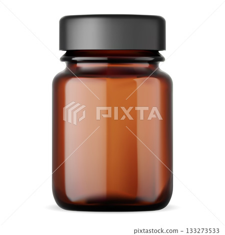 Amber glass bottle mockup. Broun medicine container Amber glass bottle mockup. Broun medicine container 133273533