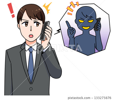 A man in a suit responding to a fraudulent call A man in a suit responding to a fraudulent call 133273876