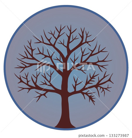 Illustration of a winter tree with a circular background 133273987