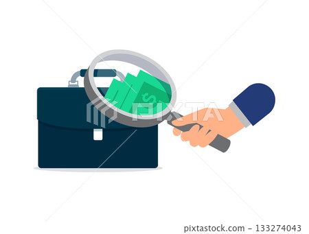 Searching for money in a briefcase using a magnifying glass stock illustration Searching for money in a briefcase using a magnifying glass stock illustration 133274043