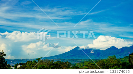 beautiful view of mountains with blue sky and white clouds 133274055