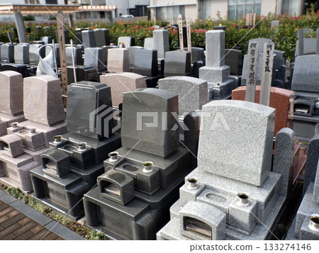 Gravestones lined up in the cemetery 133274146