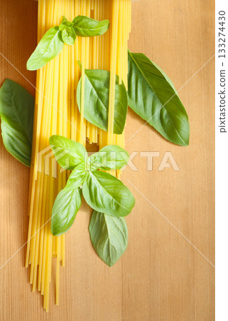 Basil and spaghetti, pasta ingredients 133274430