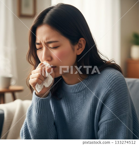A young woman coughing A young woman coughing 133274512