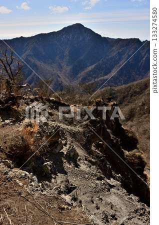 Mount Echizen in the Aitaka Mountains: Mount Ihai seen in winter from the scree slopes of Kitashirogaren Mount Echizen in the Aitaka Mountains: Mount Ihai seen in winter from the scree slopes of Kitashirogaren 133274580